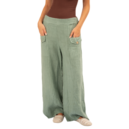 Vera May Italian Linen Sage Pant 6385