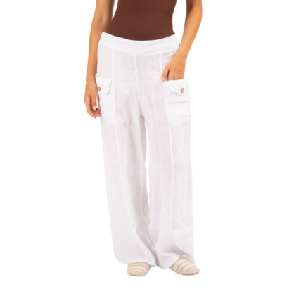 Vera May Italian Linen White Pant 6385