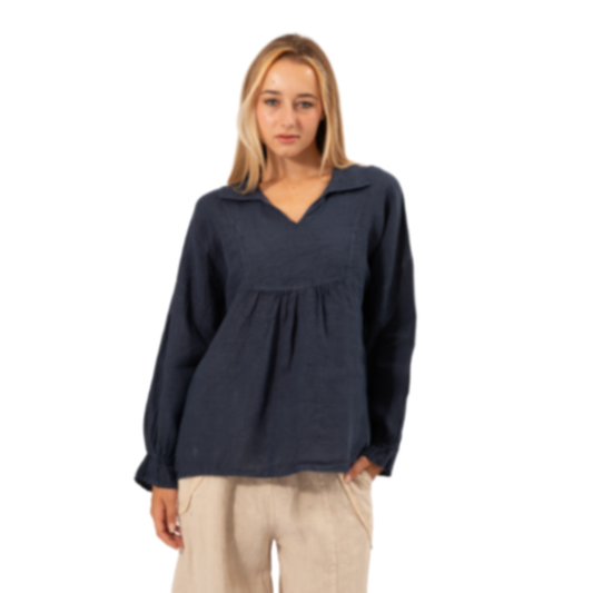 6386 NAVY ITALIAN LINEN TOP