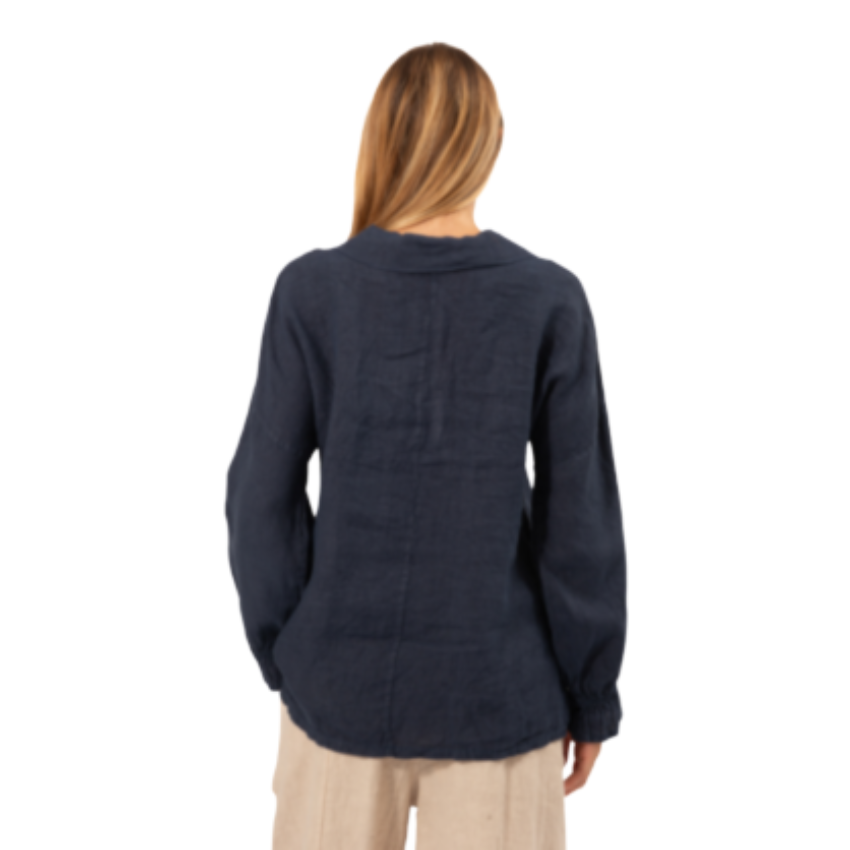 6386 NAVY ITALIAN LINEN TOP