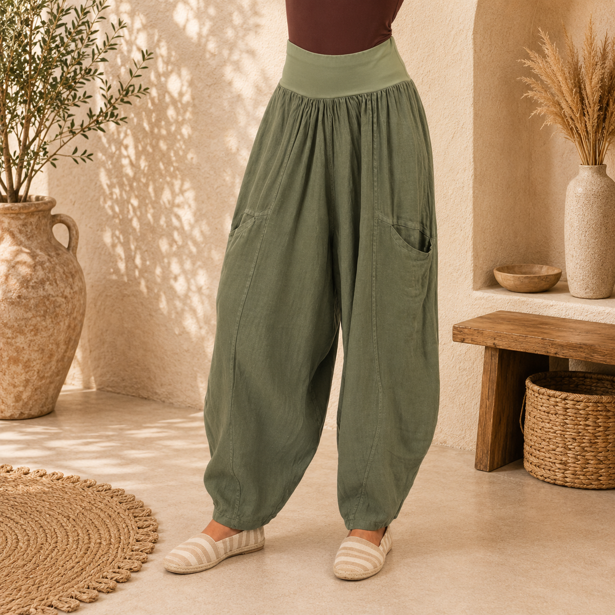 Vera May Italian Linen Sage Pant 6387