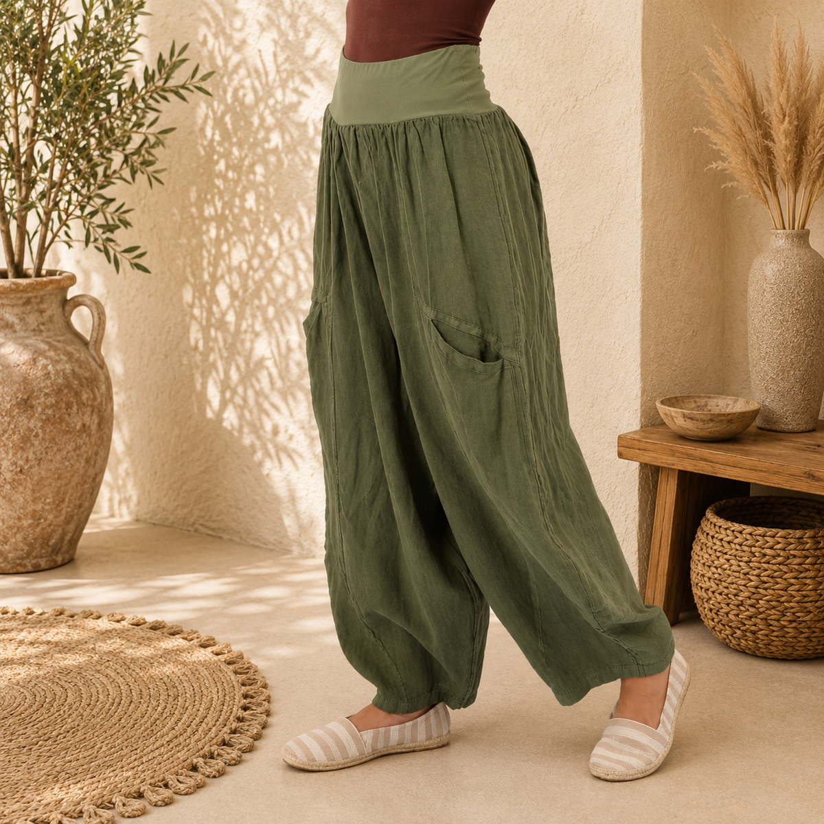 Vera May Italian Linen Sage Pant 6387