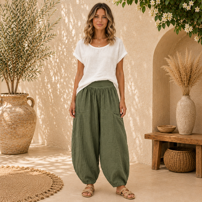Vera May Italian Linen Sage Pant 6387
