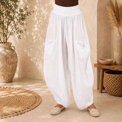 Vera May Italian Linen White Pant 6387