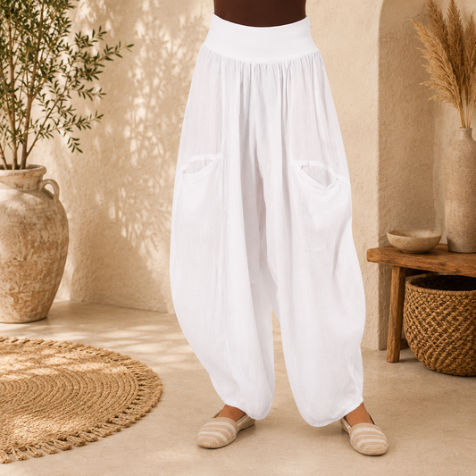 Vera May Italian Linen White Pant 6387