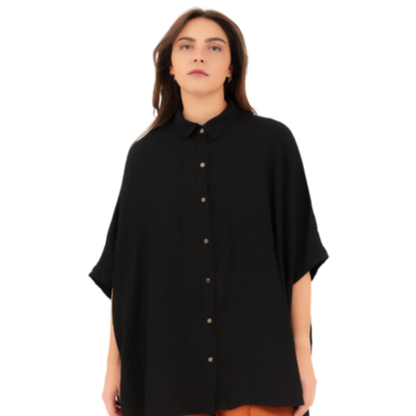 6389 BLACK ITALIAN LINEN TOP