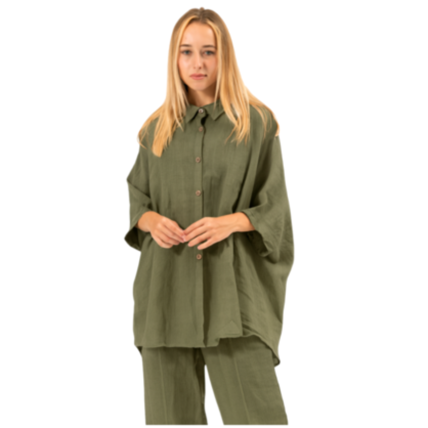 6389 KHAKI ITALIAN LINEN TOP