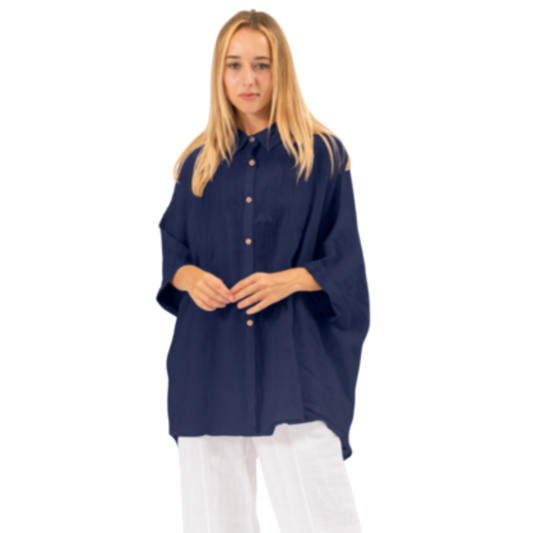 6389 NAVY ITALIAN LINEN TOP