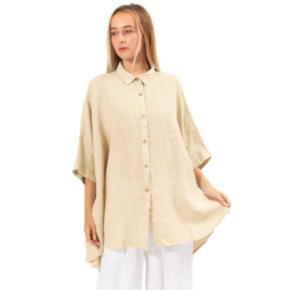 6389 SAND ITALIAN LINEN TOP
