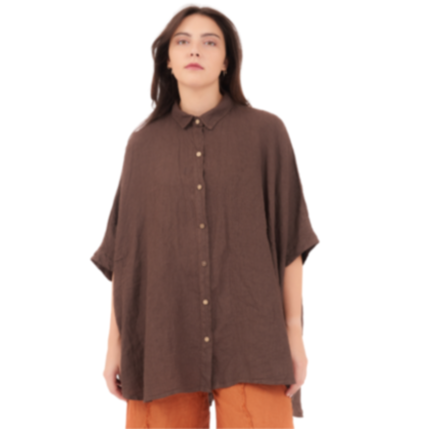 6389 CHOCOLATE ITALIAN LINEN TOP