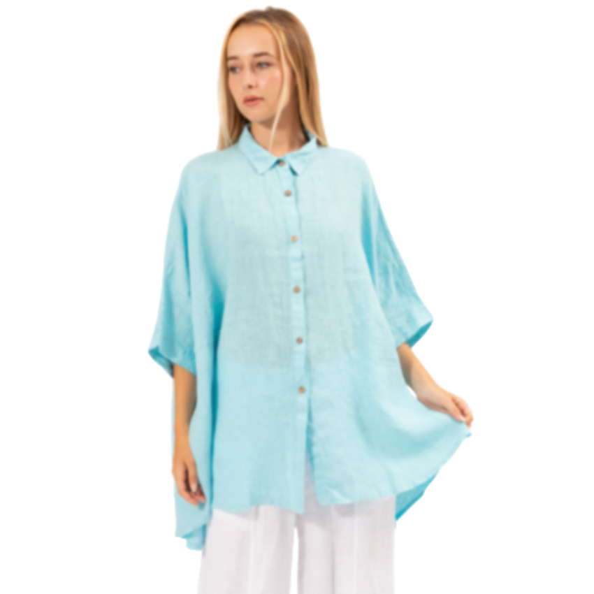 6389 AQUA ITALIAN LINEN TOP