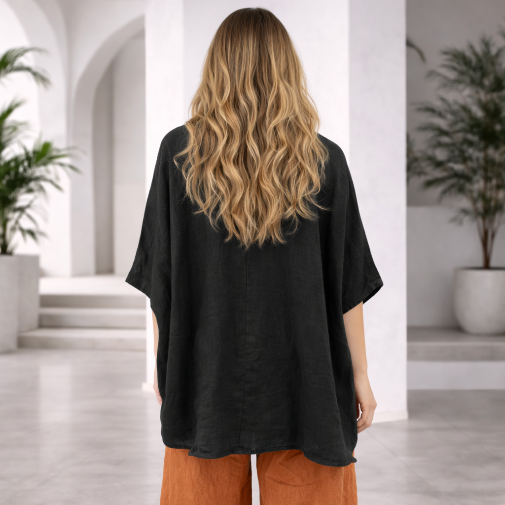 6389 BLACK ITALIAN LINEN TOP