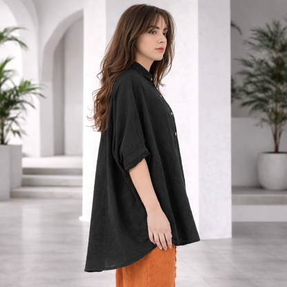 6389 BLACK ITALIAN LINEN TOP