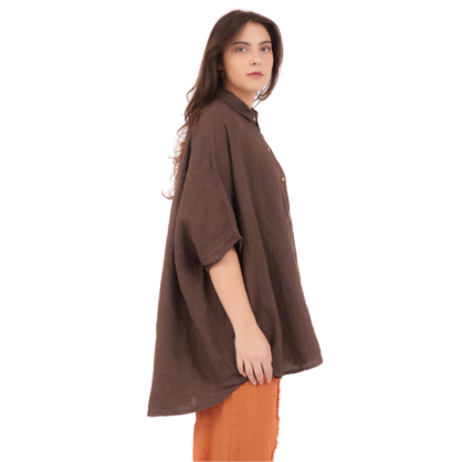 6389 CHOCOLATE ITALIAN LINEN TOP