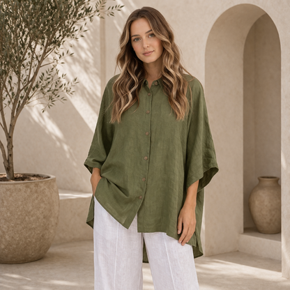 6389 KHAKI ITALIAN LINEN TOP