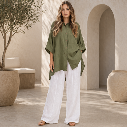 6389 KHAKI ITALIAN LINEN TOP