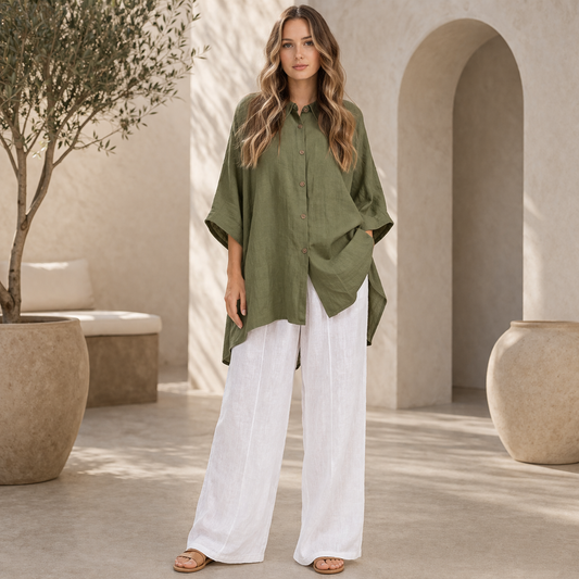 6389 KHAKI ITALIAN LINEN TOP