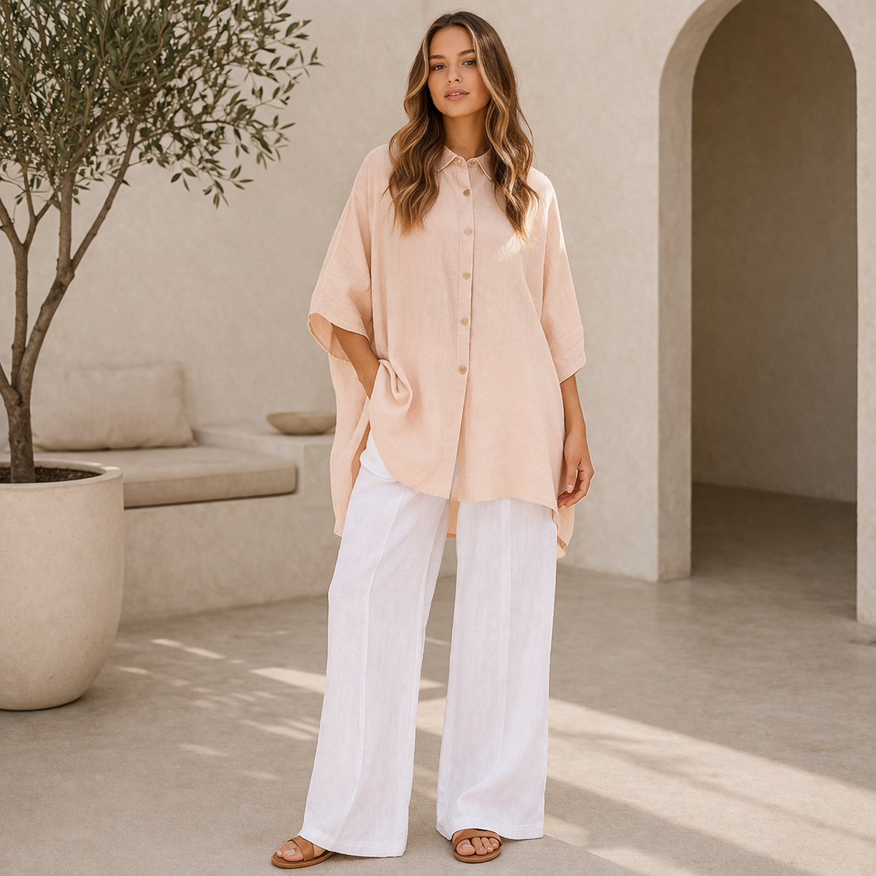 6389 PINK ITALIAN LINEN TOP