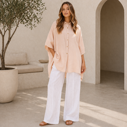 6389 PINK ITALIAN LINEN TOP
