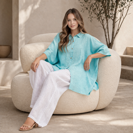 6389 AQUA ITALIAN LINEN TOP