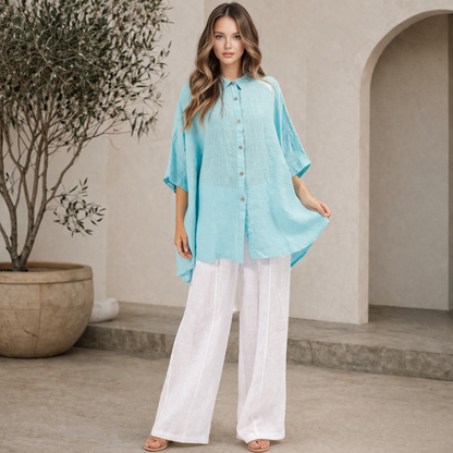 6389 AQUA ITALIAN LINEN TOP