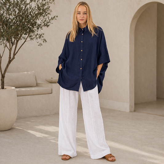 6389 NAVY ITALIAN LINEN TOP