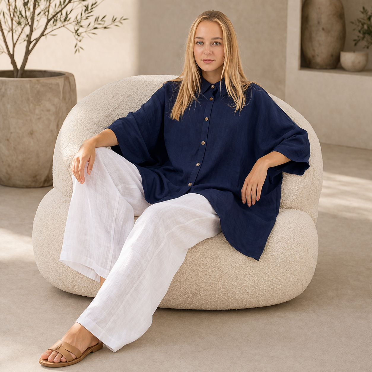 6389 NAVY ITALIAN LINEN TOP
