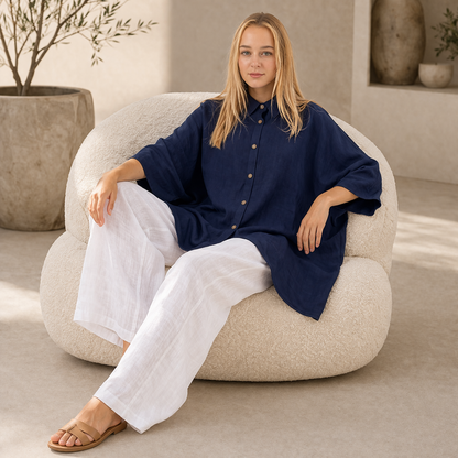 6389 NAVY ITALIAN LINEN TOP
