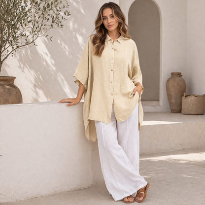 6389 SAND ITALIAN LINEN TOP