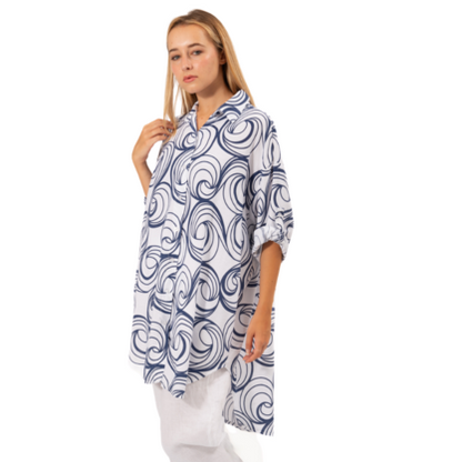 VERA MAY ITALIAN NAVY/WHITE VISCOSE TOP 6394