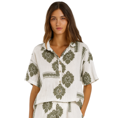 6397 KHAKI ITALIAN LINEN TOP