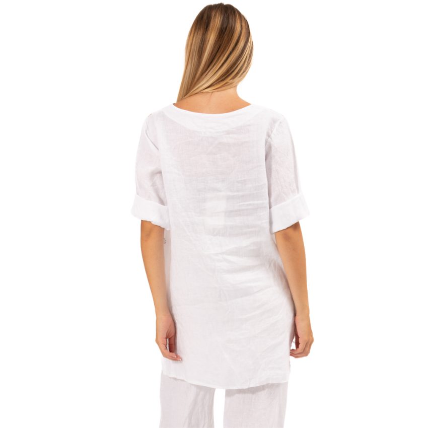 VERA MAY ITALIAN LINEN FLORAL TOP WHITE