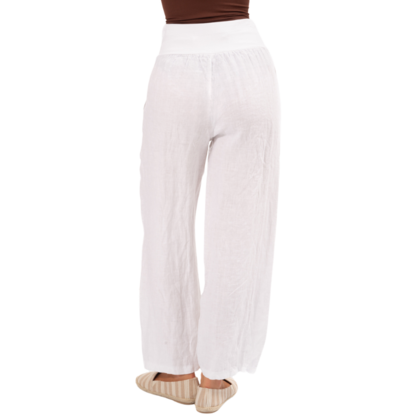 6402 White Vera May Italian Linen Pant