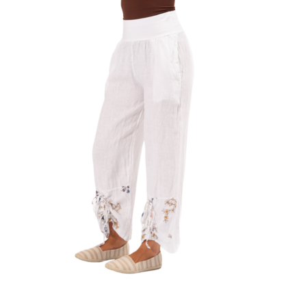 6402 White Vera May Italian Linen Pant