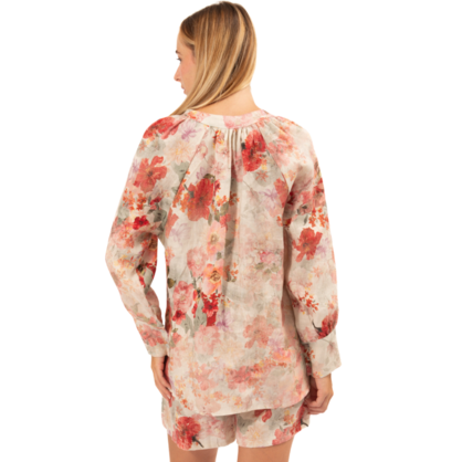 VERA MAY ITALIAN LINEN APRICOT FLORAL TOP 6412