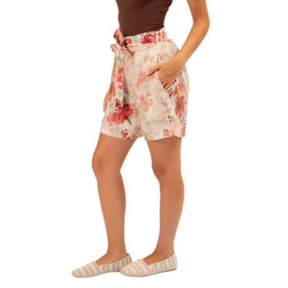 VERA MAY ITALIAN LINEN APRICOT FLORAL SHORT 6413