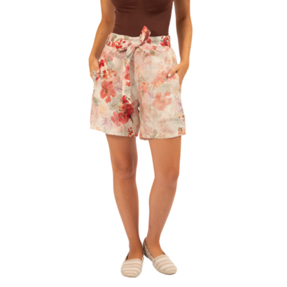 VERA MAY ITALIAN LINEN APRICOT FLORAL SHORT 6413