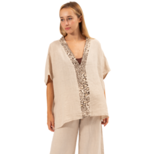 6419 BEIGE ITALIAN LINEN TOP