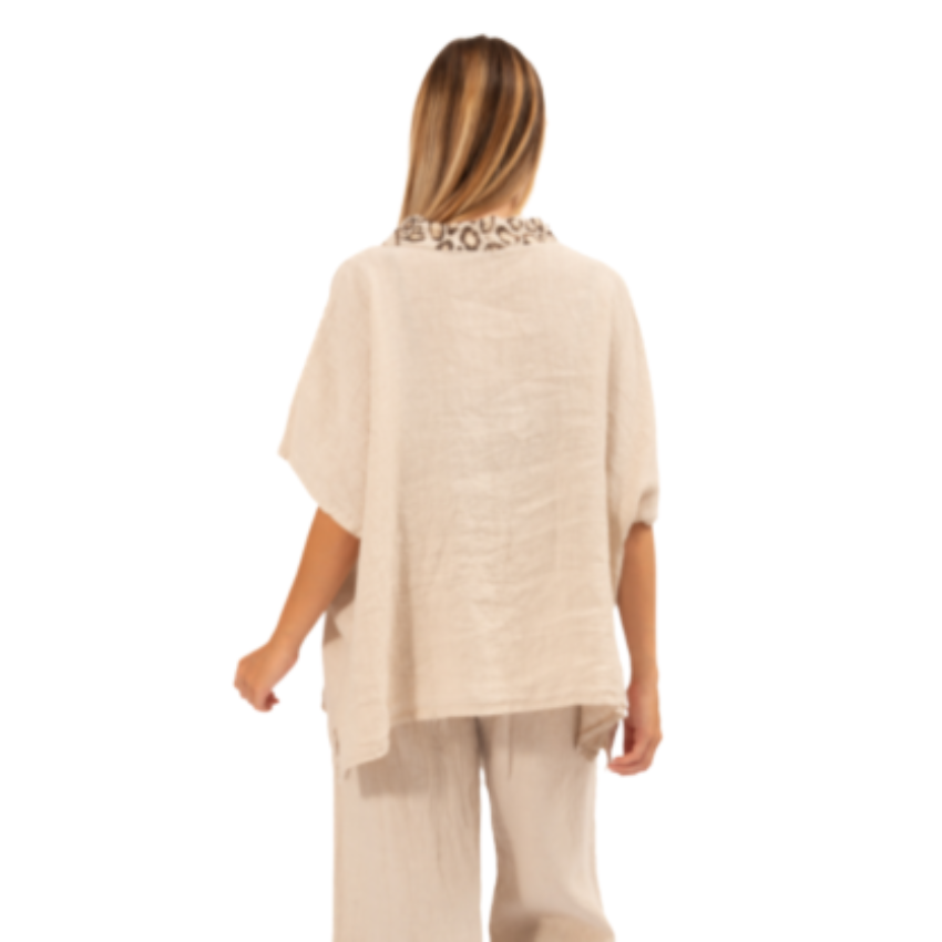 6419 BEIGE ITALIAN LINEN TOP