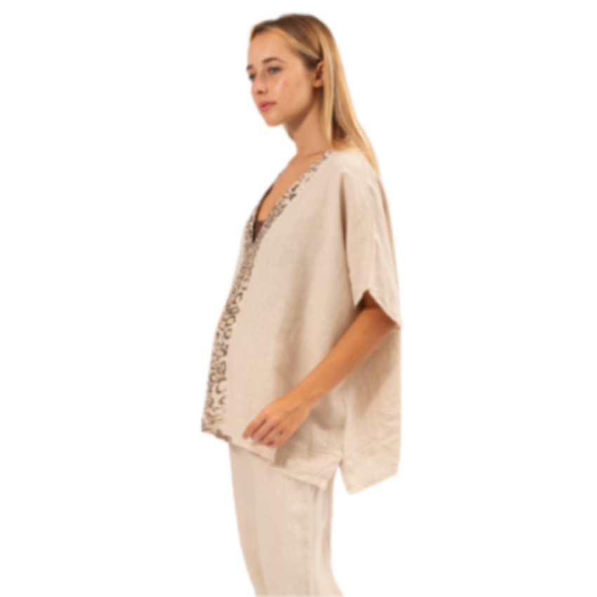 6419 BEIGE ITALIAN LINEN TOP