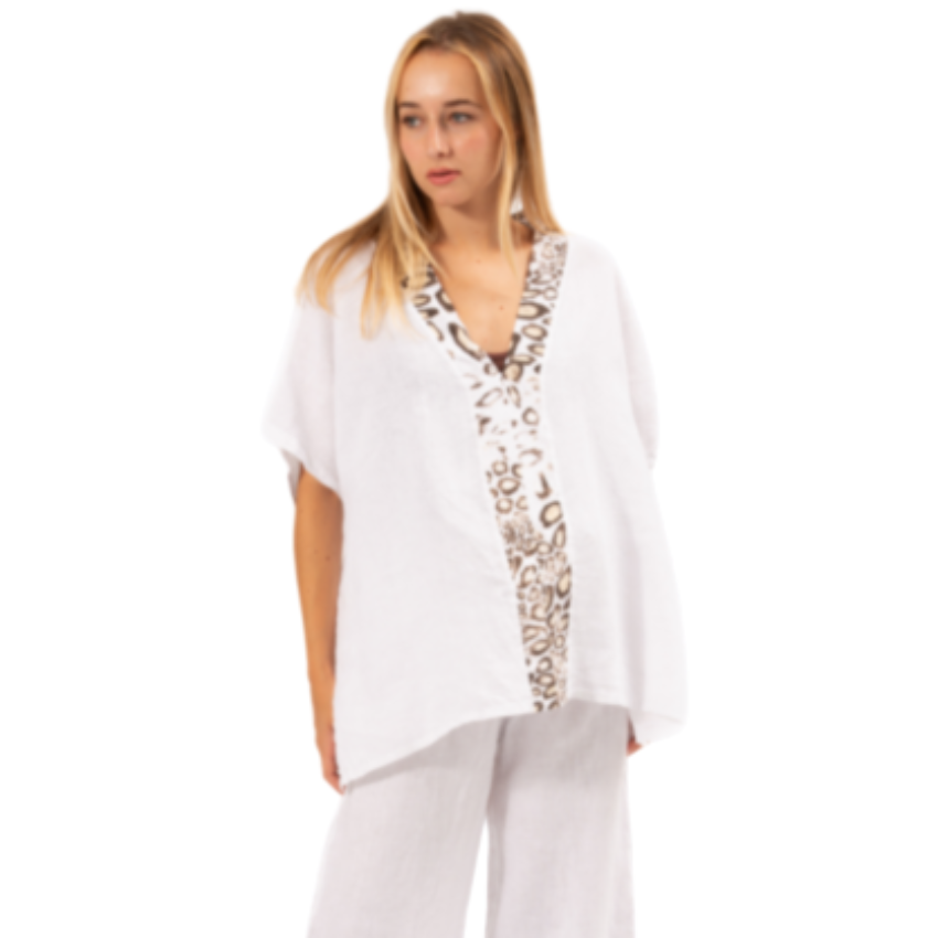 6419 WHITE ITALIAN LINEN TOP