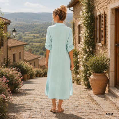 Vera May Italian Linen Aqua Dress 6423