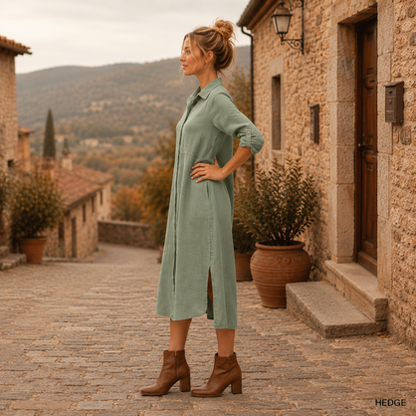 Vera May Italian Linen Hedge Green Dress 6423