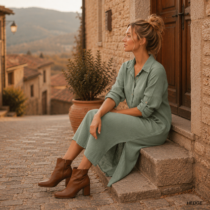 Vera May Italian Linen Hedge Green Dress 6423