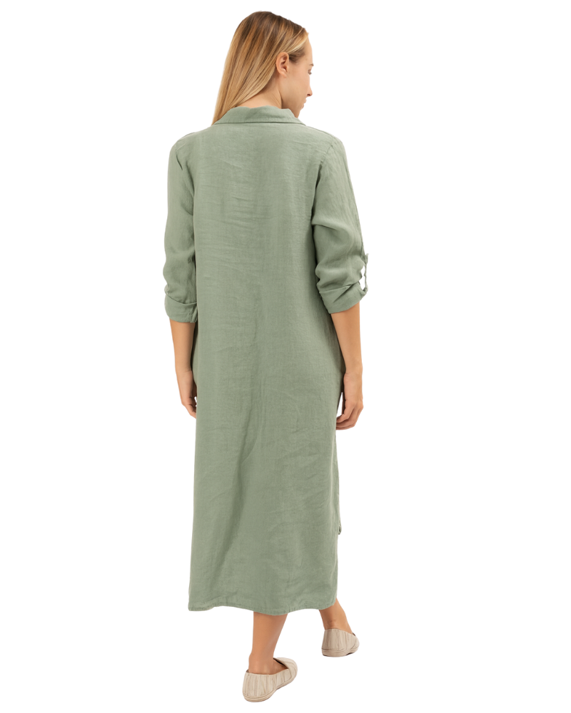 Vera May Italian Linen Hedge Green Dress 6423