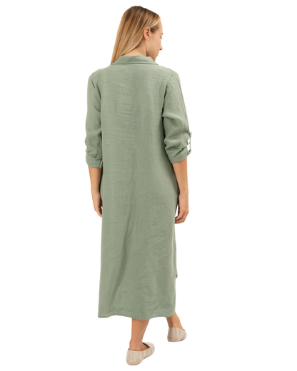 Vera May Italian Linen Hedge Green Dress 6423