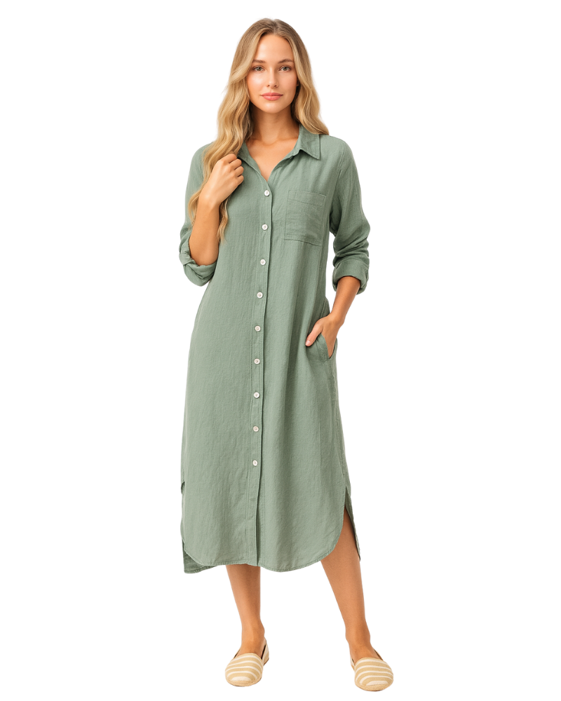 Vera May Italian Linen Hedge Green Dress 6423