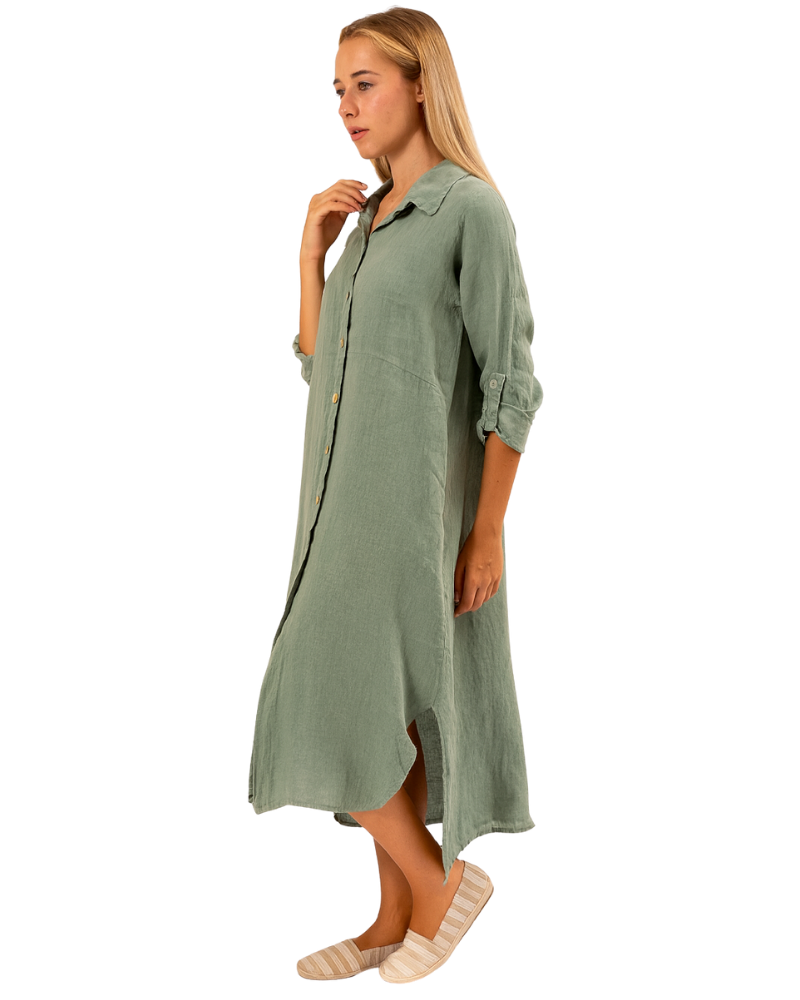 Vera May Italian Linen Hedge Green Dress 6423