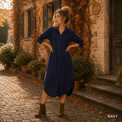 Vera May Italian Linen Navy Dress 6423