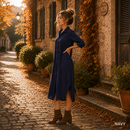 Vera May Italian Linen Navy Dress 6423